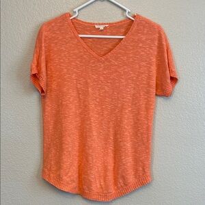 Eileen Fisher Tangerine V-Neck Short Sleeve Top Coral color size Petite Small
